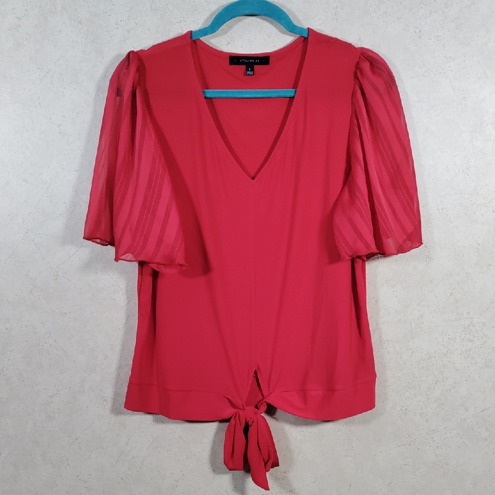 2/$10 05194 Atelier 29 red knit blouse with short flutter sleeves L